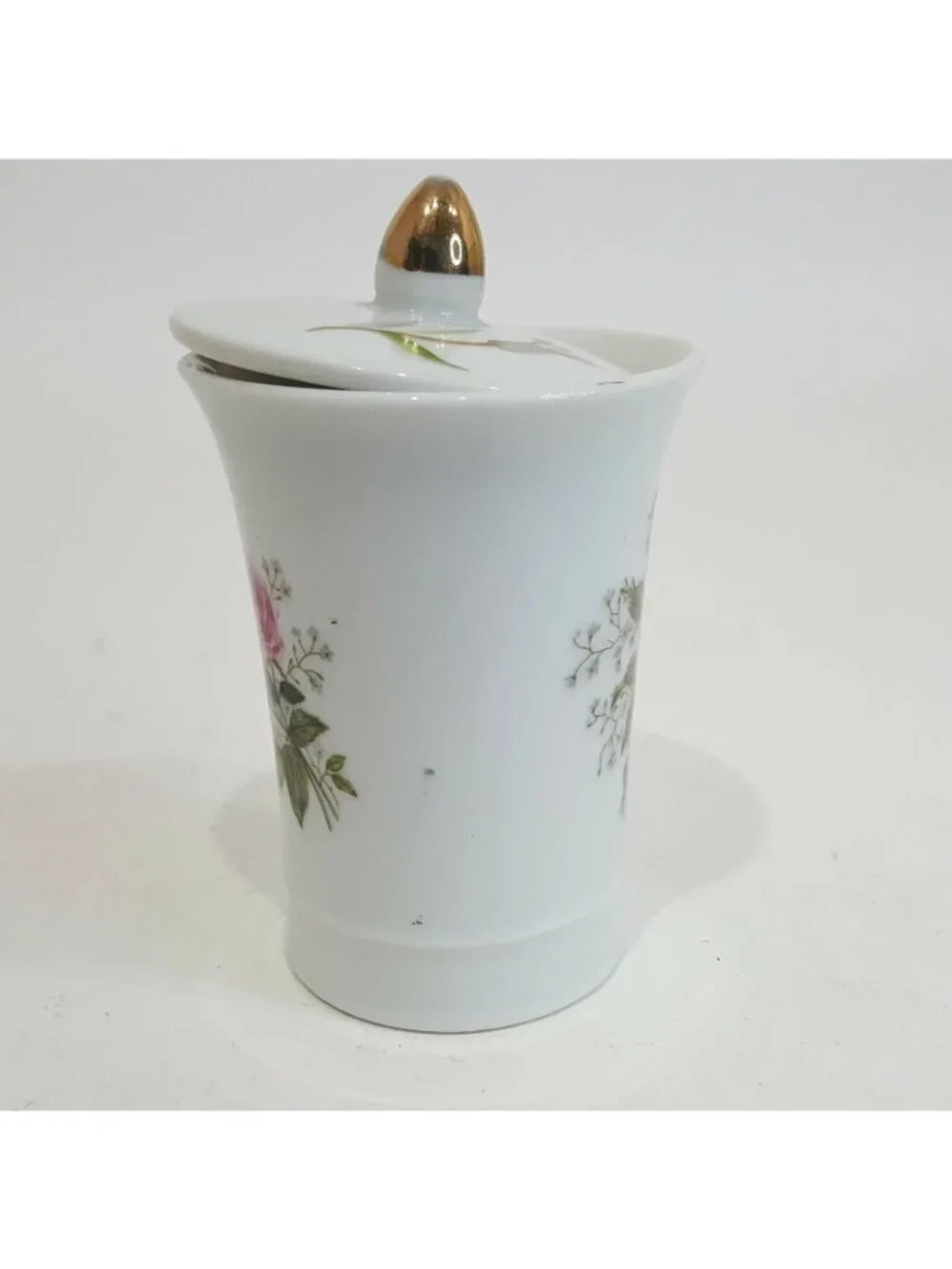 Chinese White Glazed Porcelain Covered Floral Rose Flower Tea Cup 2634 Lid Pink